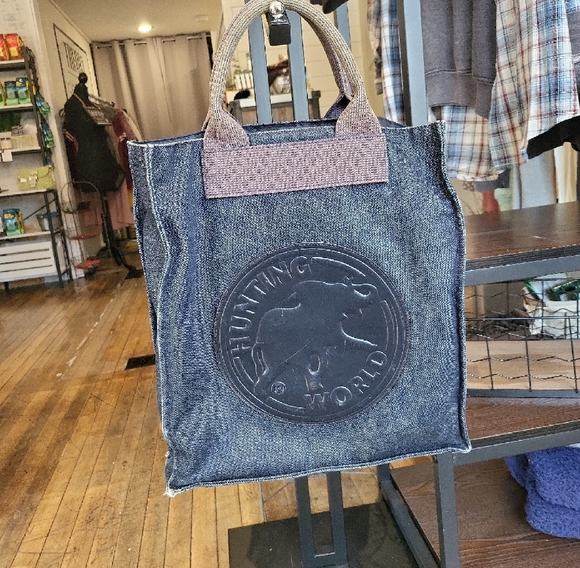 Hunting World Denim And Leather Tote Bag - Picture 1 of 9